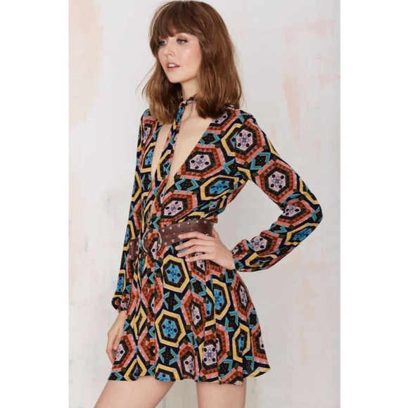 After Party Vintage Dance It Out Plunging Dress XS