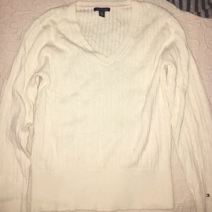 White cable knit sweater