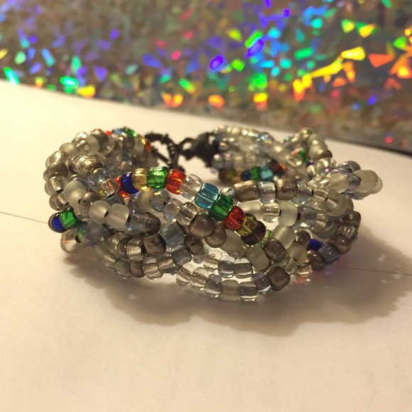 Handmade Silver&multicolor braided beaded bracelet