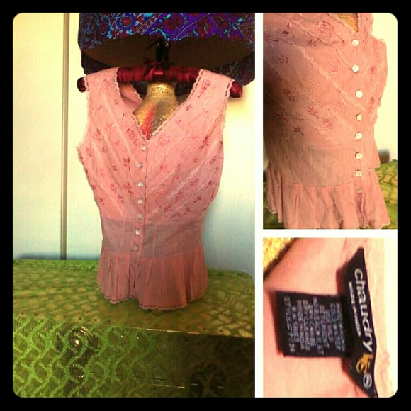 Floral pink button down sleeveless w/ embroidery