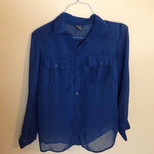 Navy Blue Button Up Long Sleeve Shirt