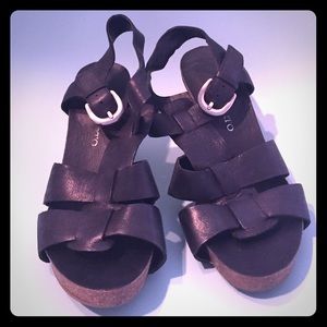 Black platform sandals, size 5.5
