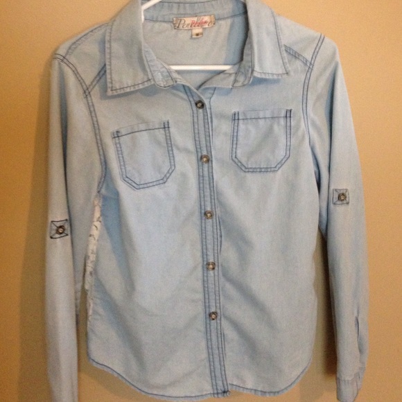 Blue jean button up with full face back