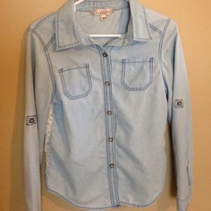 Blue jean button up with full face back