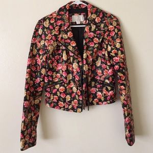 Xhilaration Pleather Floral Moto Jacket