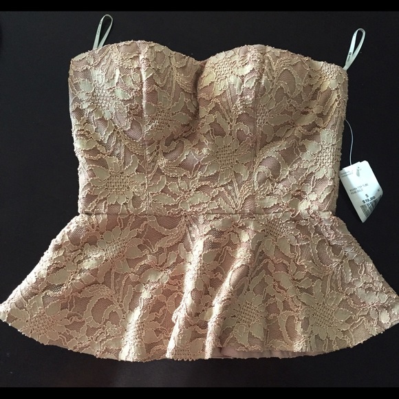 Peplum woven rose-gold tube top