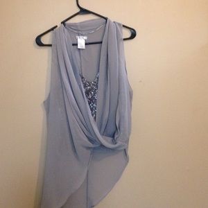 grey sequined top with grey overlay