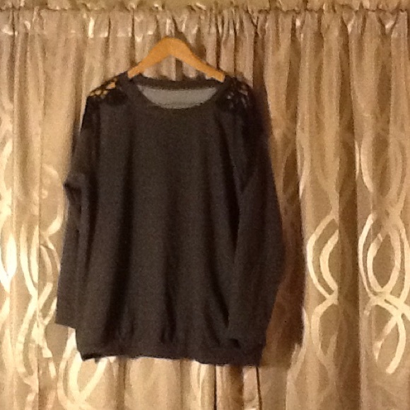 Grey Sweater with Crochet Shoulders