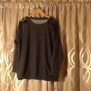 Grey Sweater with Crochet Shoulders