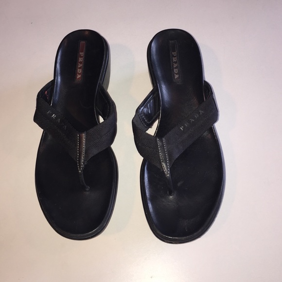 Prada black wedges sandals