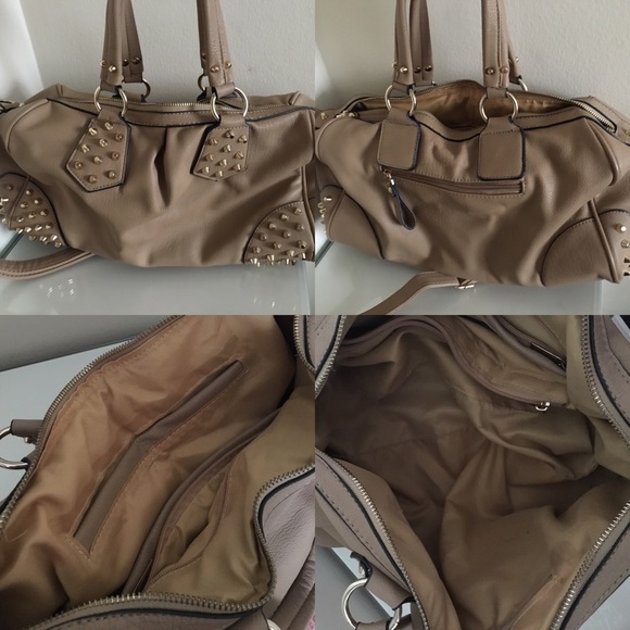 Large Gold-Studded Nude Bag