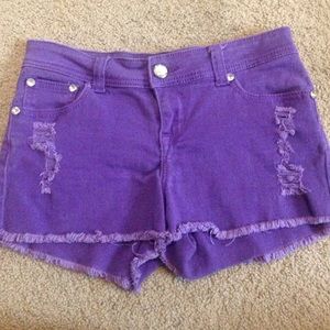 purple blue jean shorts