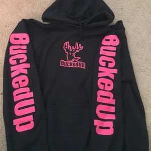 Woman's bucked up black and pink hoodie. Medium