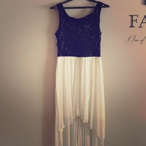 Black-Sequin & Ivory Hi-Low Dress