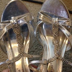 silver beaded strappy heels