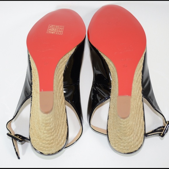 Patent leather sandal Christian Louboutin Black size 38 EU  Christian Louboutin black patent leather wedges
