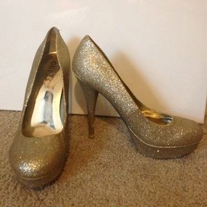 gold and silver closed toed heel