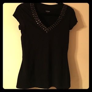 Black t-shirt from express. V-neck embellishments.