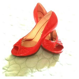 Red Peep toe heels