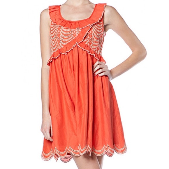 Orangish ruffle scallop dress