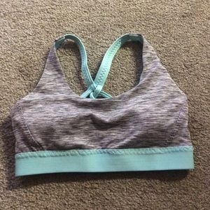Mint blue and grey sports bra