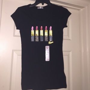 NWT Guess Rhinestoned Lipstick T-shirt