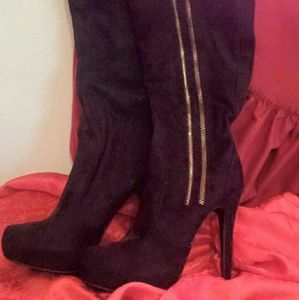 Black suede knee high boots