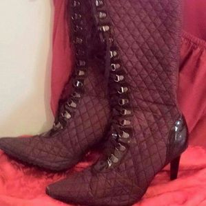 Lace up Pointed toe knee high boots