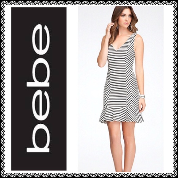 bebe Dresses & Skirts - NWT Bebe Striped Drop Waist Cocktail Sexy Dress XS