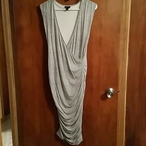 Black and white ruched wrap style midi dress