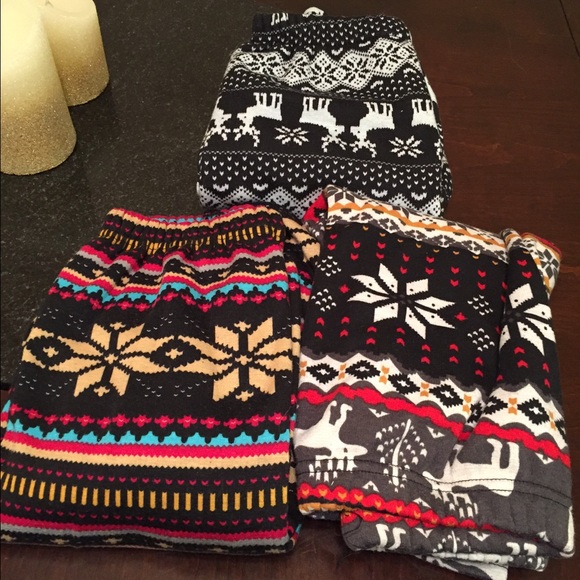 3 Fur lined Super Warm&comfy Nordic print leggings