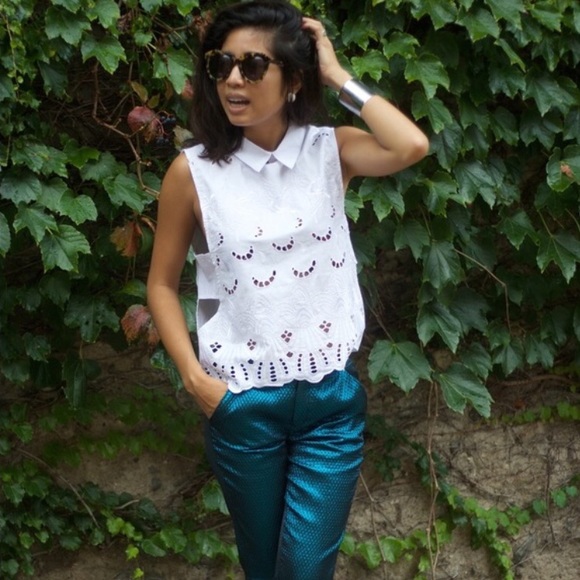 ASOS Tops - English Factory | White Eyelet Collard Blouse Top