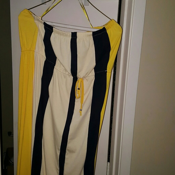 Yellow navy and white maxi sundress