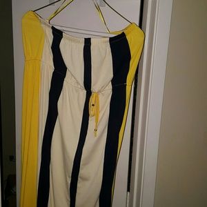 Yellow navy and white maxi sundress