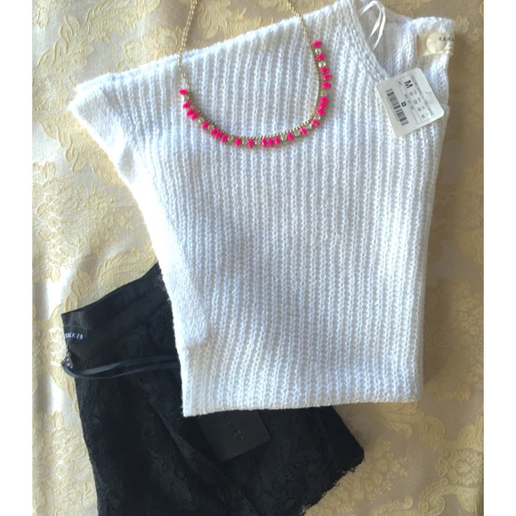 🌟FINAL New ZARA White sequin knit sweater M