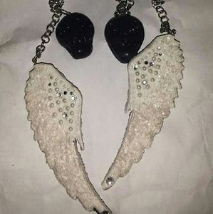 Handmade polymer clay angels and skulls cuff neckl