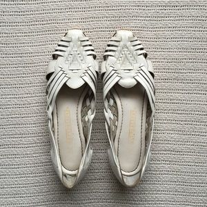 white vintage woven flats