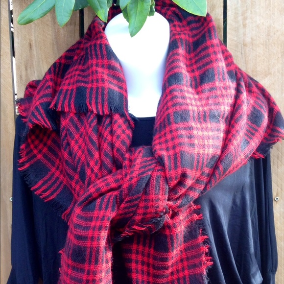 Red and Black blanket scarf with tags