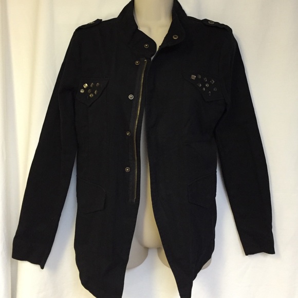 BONGO Black Fitted Jeweled Twill Utility Jacket - Picture 1 of 4
