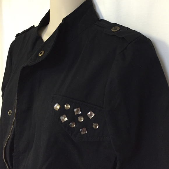 BONGO Black Fitted Jeweled Twill Utility Jacket - Picture 2 of 4