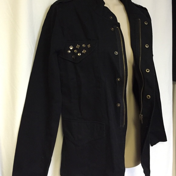 BONGO Black Fitted Jeweled Twill Utility Jacket - Picture 3 of 4