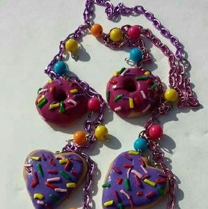 Polymer clay Doughnuts and cookies cuff necklace.
