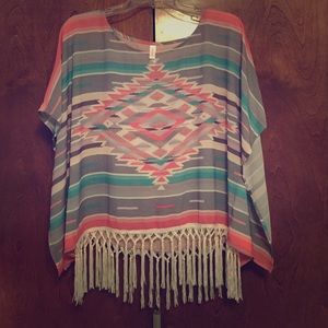 Trendy Tribal print poncho style shirt