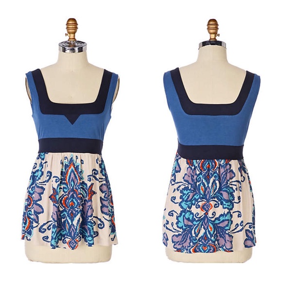 { Anthropologie } Papryus Top Tank Blue Ric Rac - Picture 1 of 3