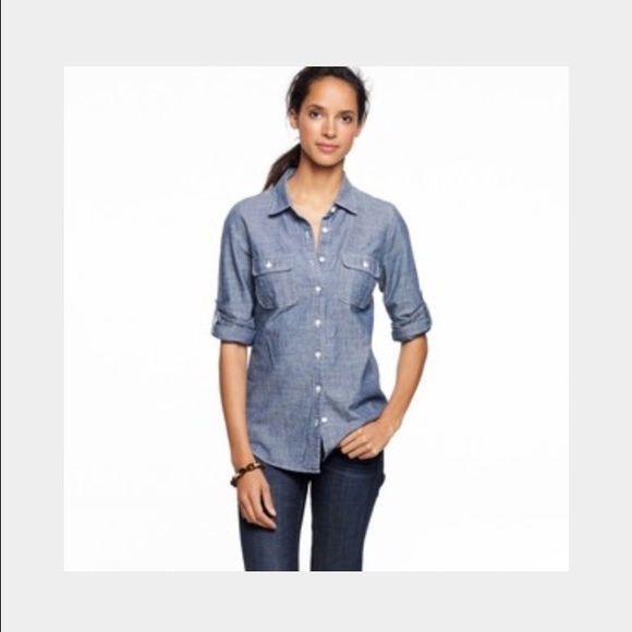 J Crew Perfect Shirt Red Chambray S
