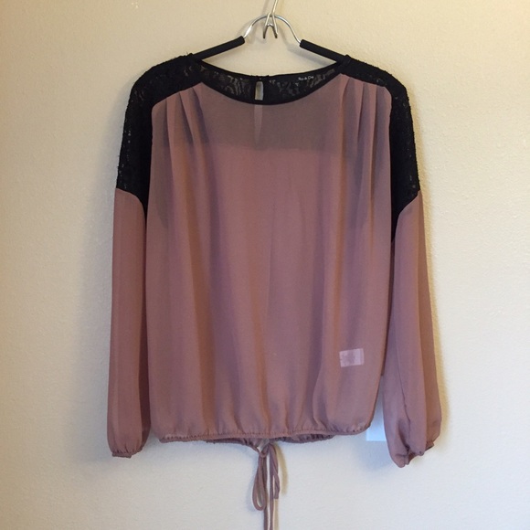 Ro & De Tops - Long sleeve pink & black sheer top