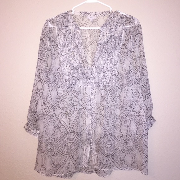 Joie Semi Sheer Silk Henna Print Blouse M