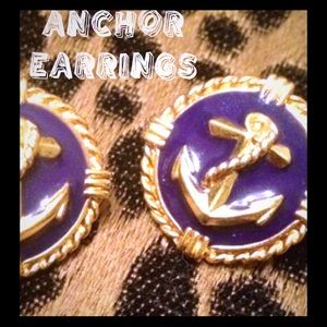 Anchor Earrings Gold and Navy