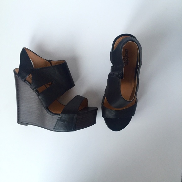 Charlotte Russe Shoes - Black geometric wedges • charlotte russe