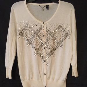 Beige Beaded Front Cardigan